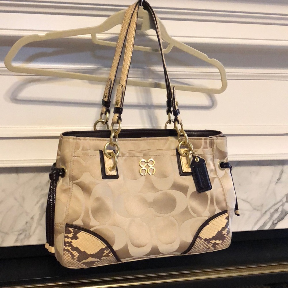 Coach Signature Mixed Material Tote
